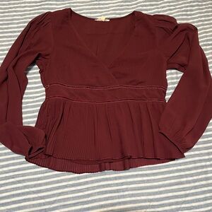 Lucky brand pleated v neck blouse